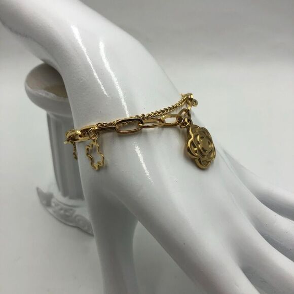 18K Gold Plated Women's Flower Charm Layered Bracelet Waterproof Hypoallergenic - Picture 3 of 10